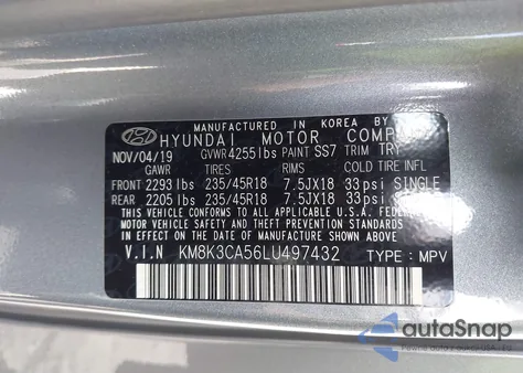 2020 Hyundai Kona Limited из США, поврежденный, VIN KM8K3CA56LU497432